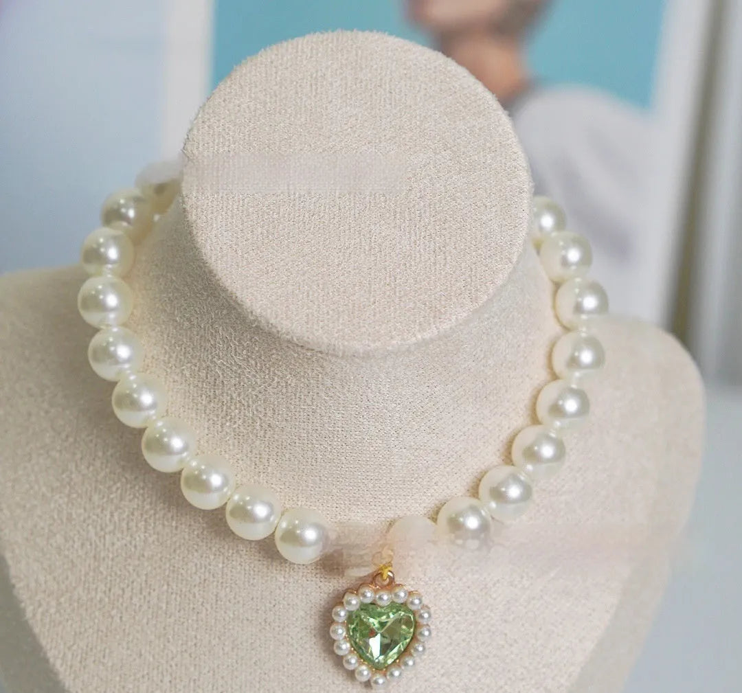 Decorative plastic alloy resin cat collar with love gem charm in multiple colour options.
