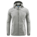 Men's thin nylon summer hooded jacket in loose fit showing light grey colour option