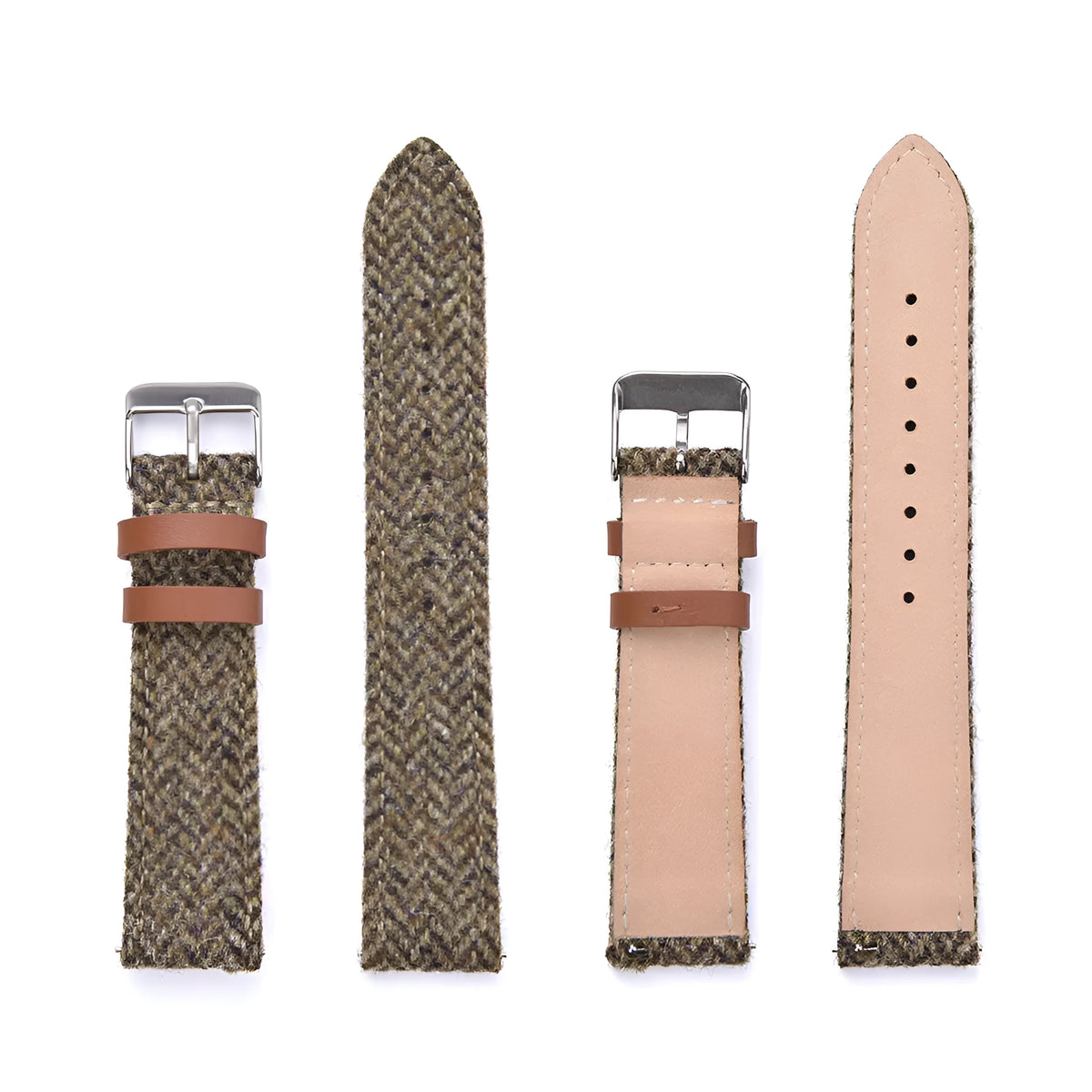 Harris woolen fabric watch strap with leather lining, 304 stainless steel buckle, available in 18mm 20mm 22mm, colours blue brown khaki green