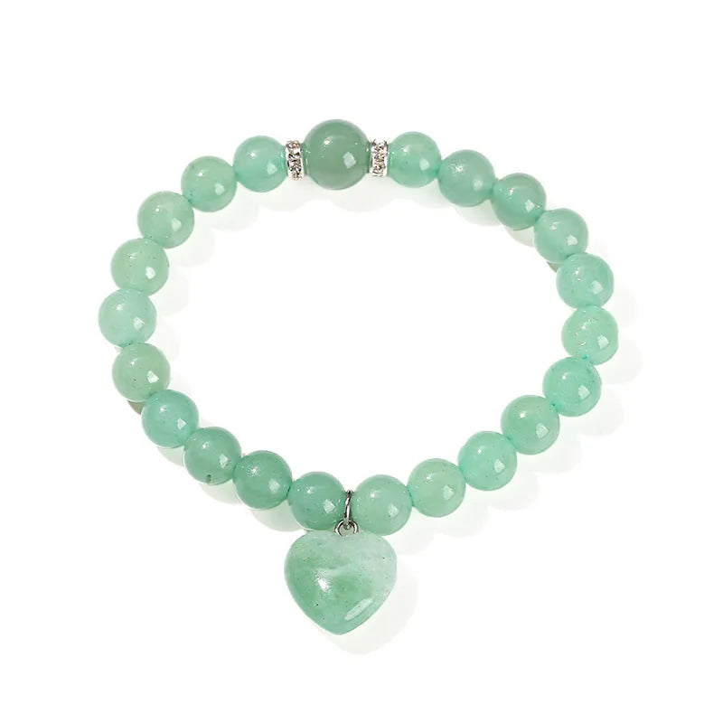 Natural stone love pendant bracelet for women with heart-shaped geometry, in various colours.