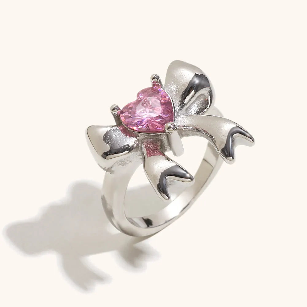 Creative bowknot ring stainless steel gold silver geometric shape women's jewellery