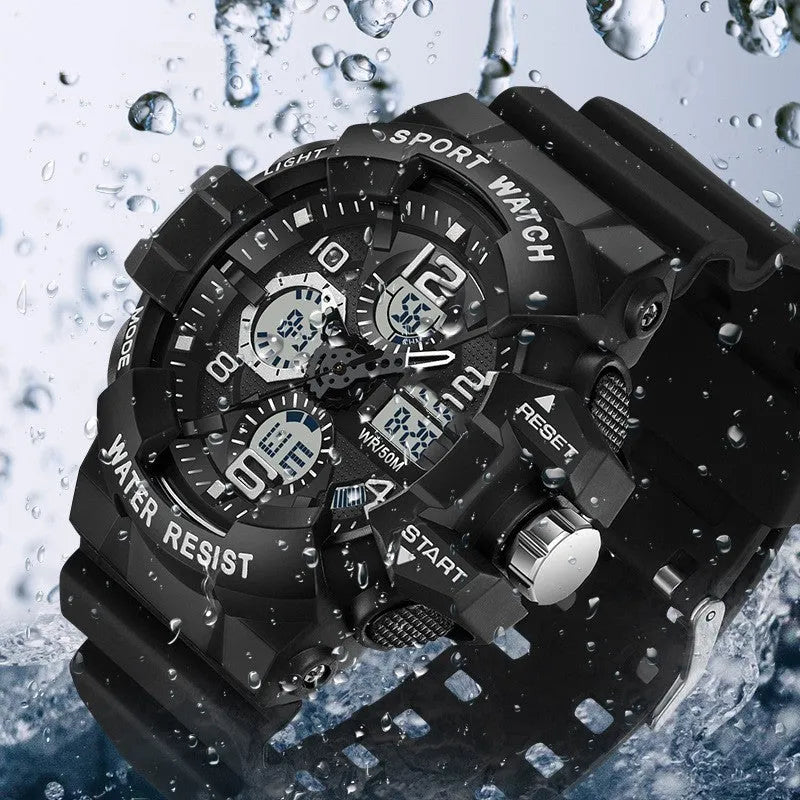 Men's waterproof luminous analogue-digital electronic watch with 55mm dial and TPU band
