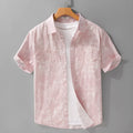 Men's grey-white pure cotton short-sleeved cardigan with loose fit and hanging dyed print