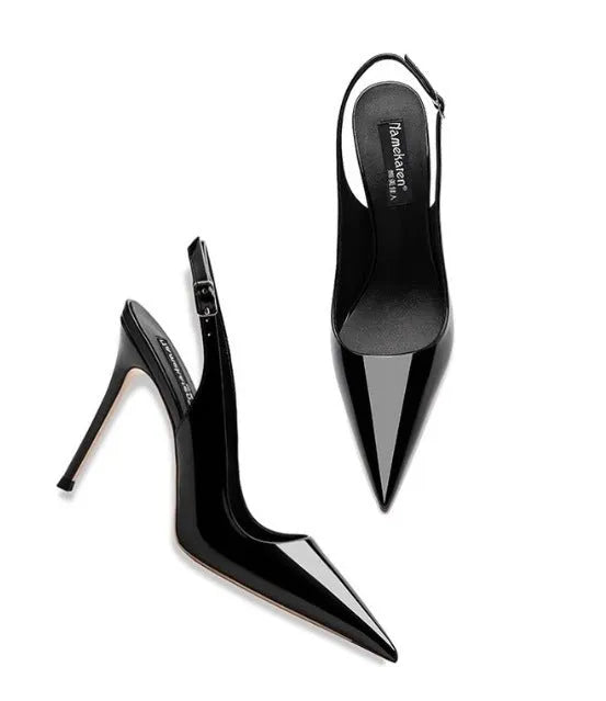 Nude soft leather women's ankle-strap high heel sandals with hollow design