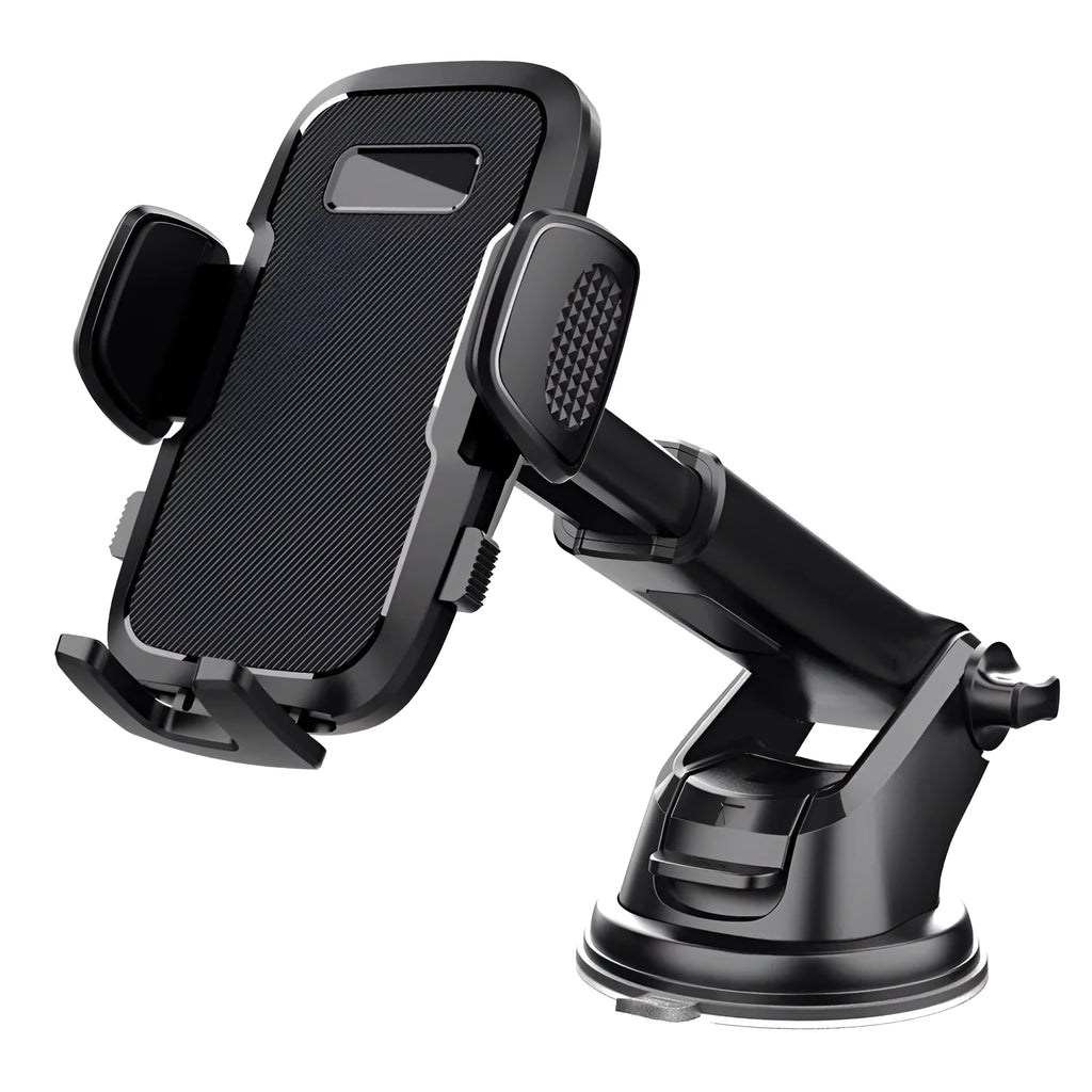 Black plastic universal car phone bracket suction mount for dashboard or windscreen