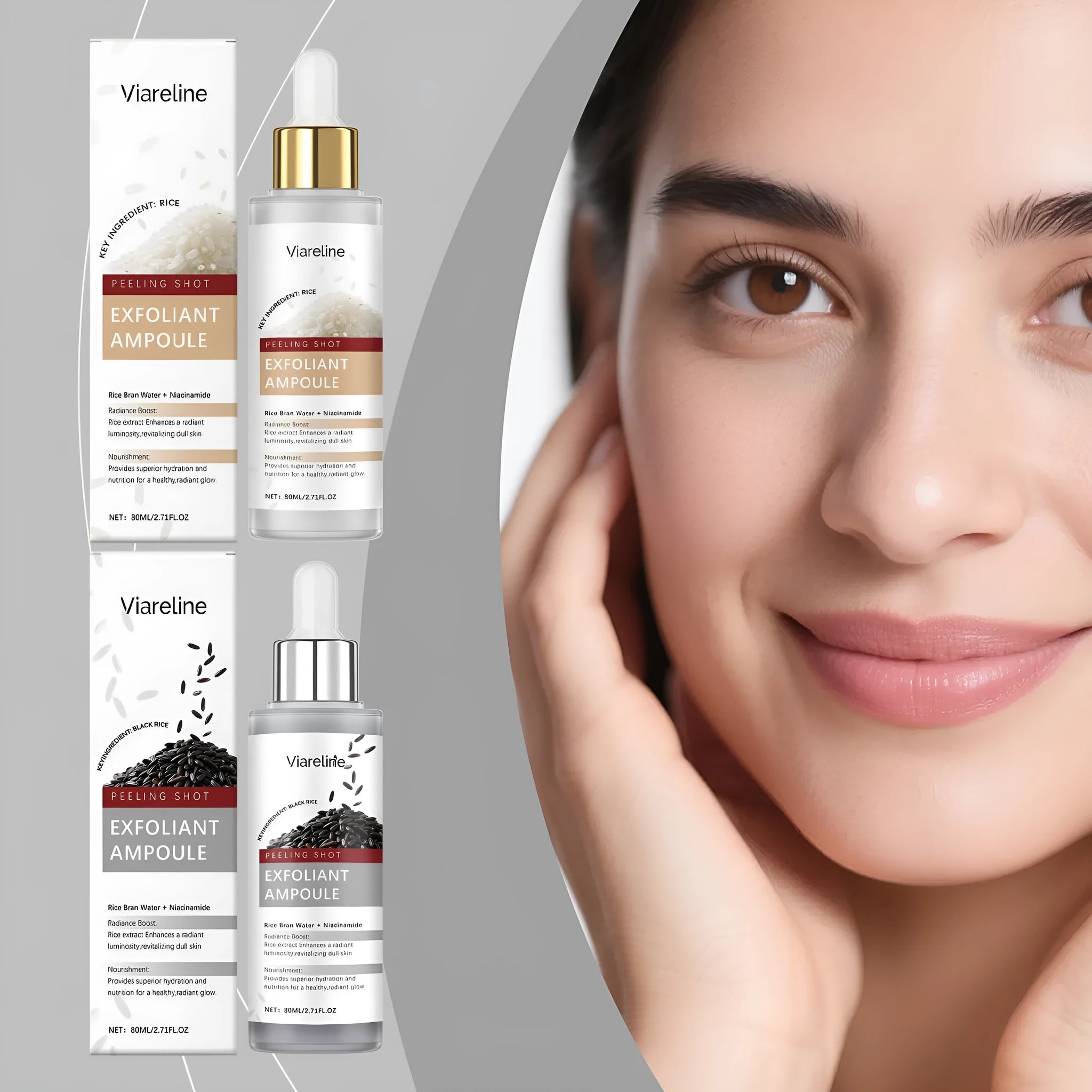80ml black rice exfoliating liquid bottle with hyaluronic acid and nicotinamide ingredients