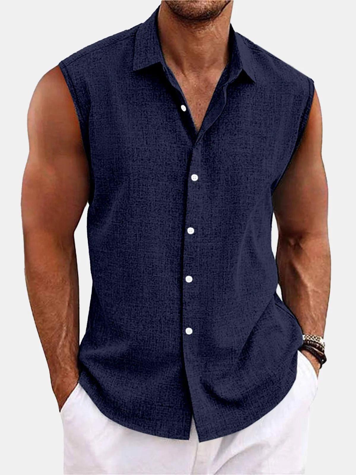 Lapel beach sleeveless shirt for teenagers in loose cardigan style with short sleeves, available in multiple colours