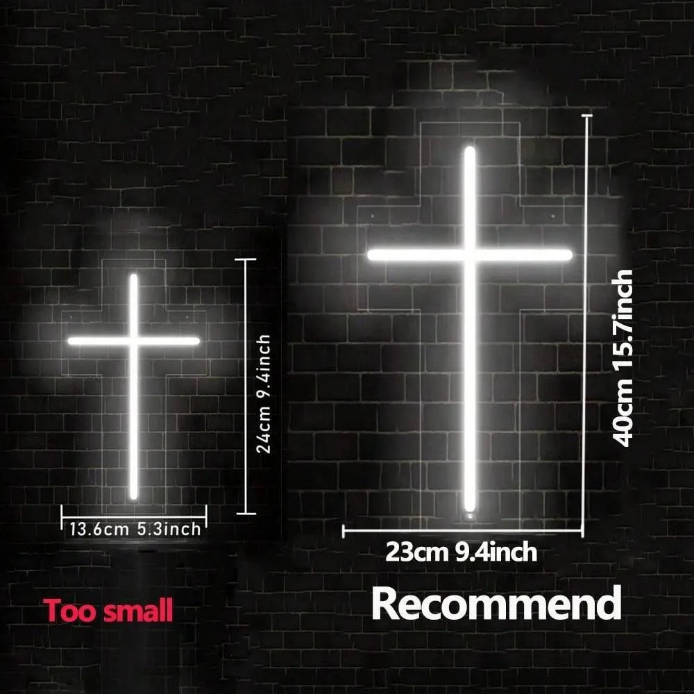 Neon cross glowing ambience light in word style with USB 5V socket power, 23cm size option