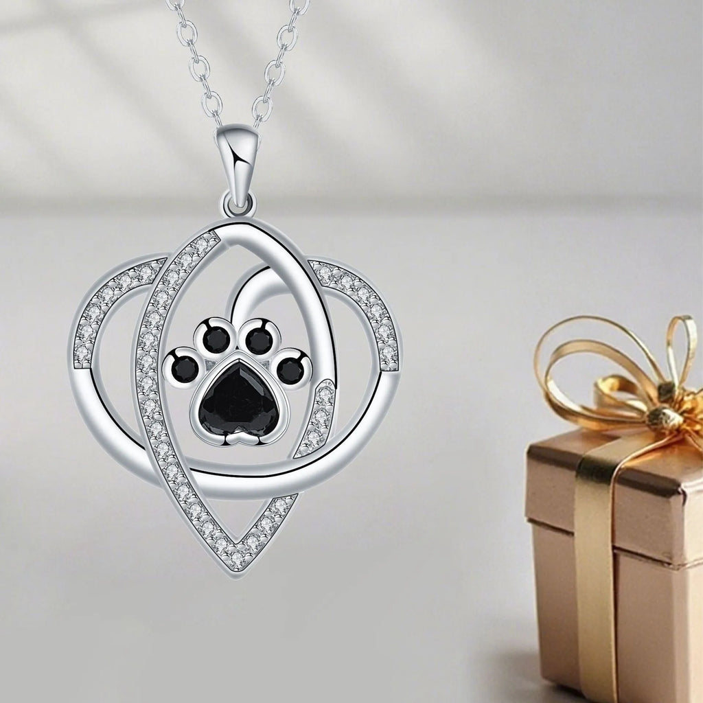 Women's necklace with dog paw and cat footprint copper pendant on cross chain