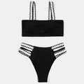 Black women's bikini swimsuit with a hollowed-out split design and brief style.