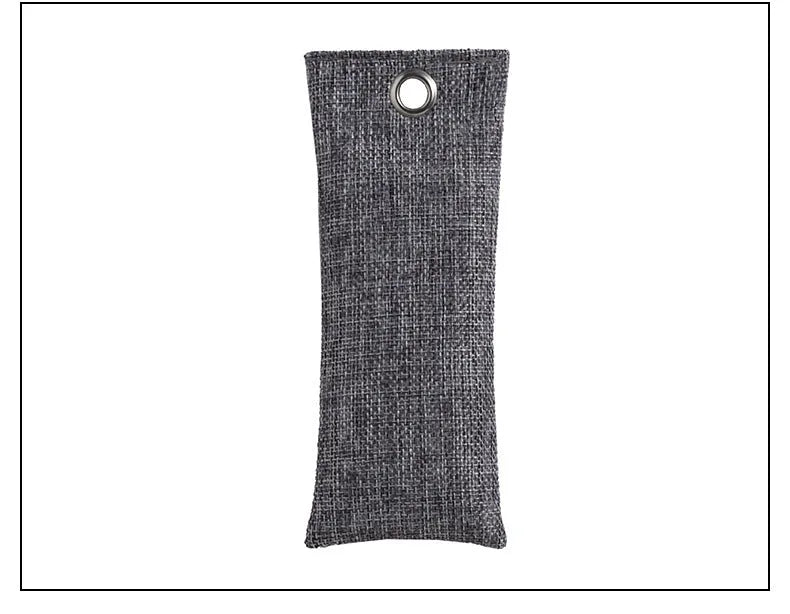 Black, green, grey and blue activated charcoal shoe deodoriser bags measuring 16.5cm.