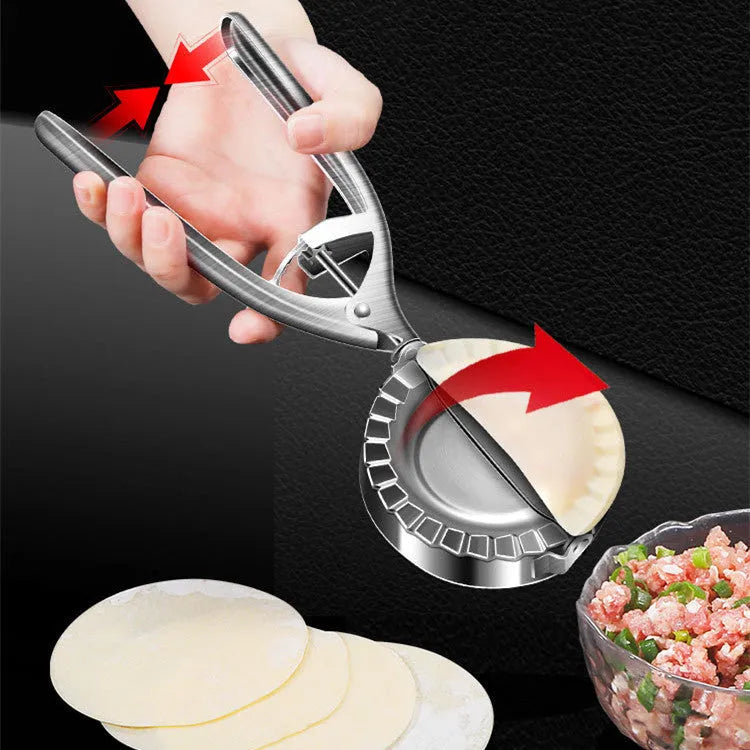 Silver stainless steel dumpling maker mould with handle for pressing homemade dumplings