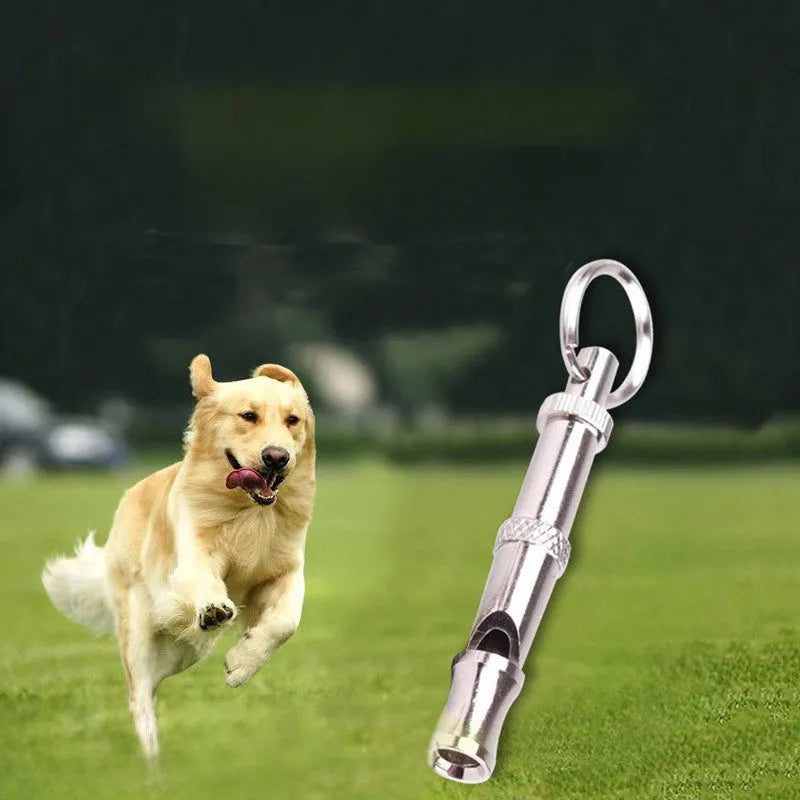 Metallic-coloured adjustable ultrasonic dog whistle with brass electroplated nickel construction