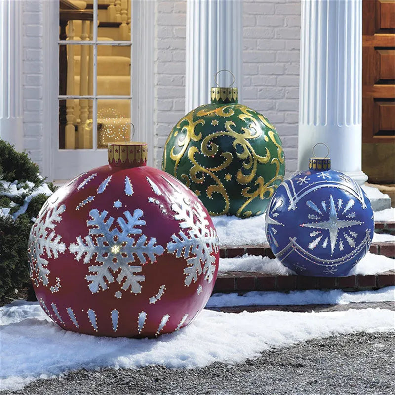 60cm diameter PVC inflatable Christmas ball decoration in bright colours for outdoor use