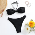 Black women's bikini set with lace-up tube top and matching briefs in polyester fabric