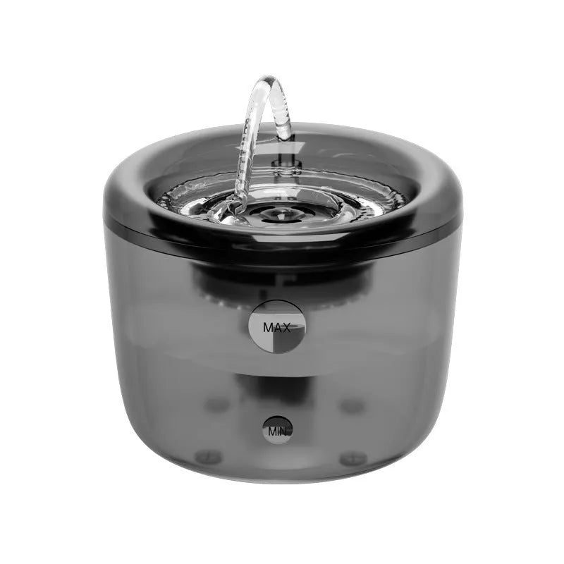 Grey and green automatic pet water fountain with USB cable for dogs and cats