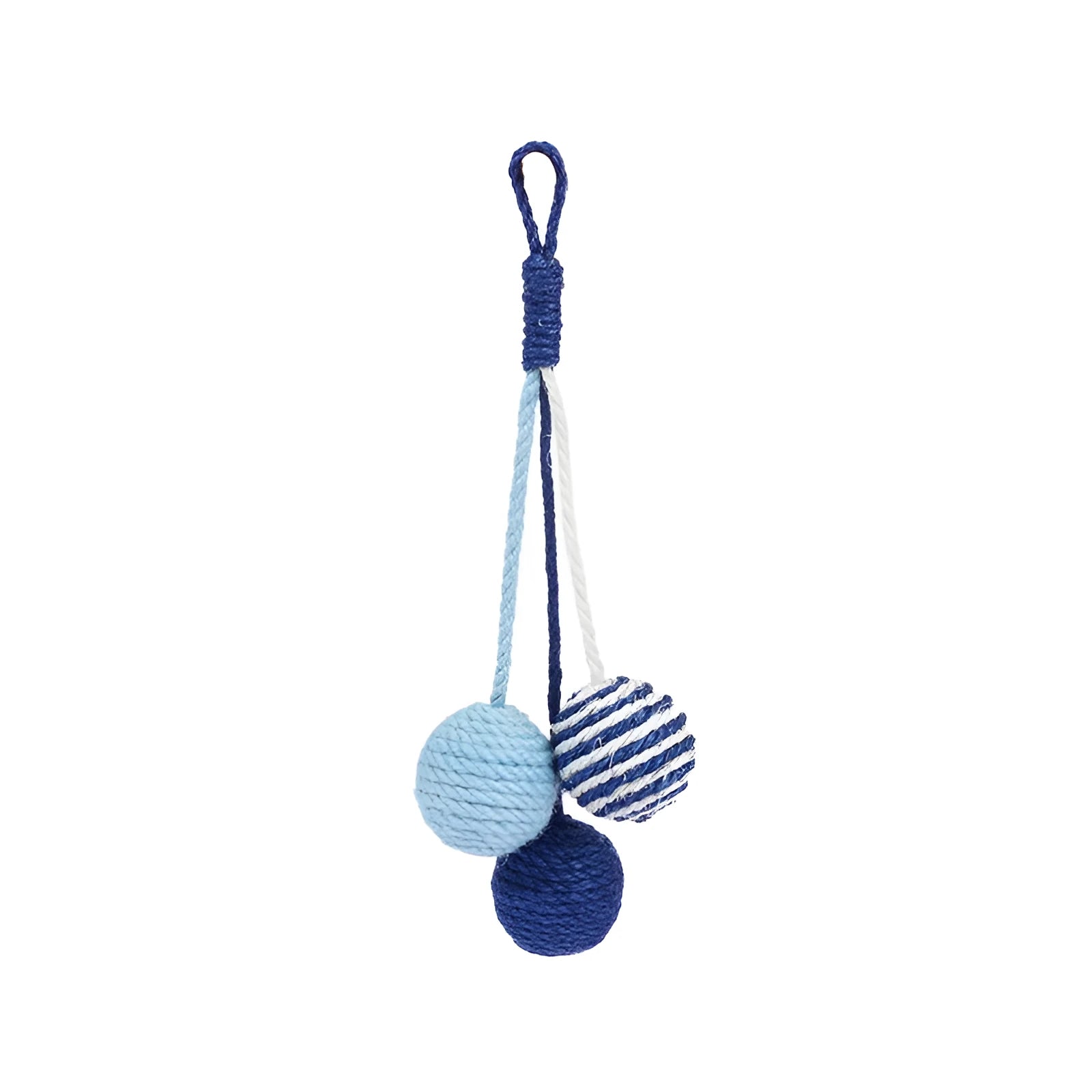 Four-piece cat toy set featuring a teaser stick and a catnip ball on a blue background