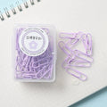 Macaron colour alloy paper clips in pink, purple, and green, 50mm large and 28mm small sizes.