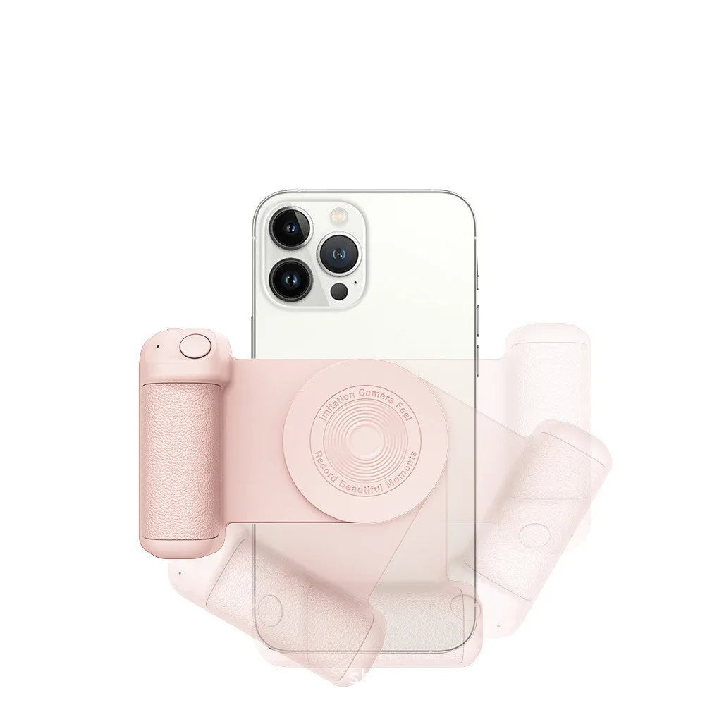 Black magnetic camera bracket with rotatable phone holder and PU leather grip