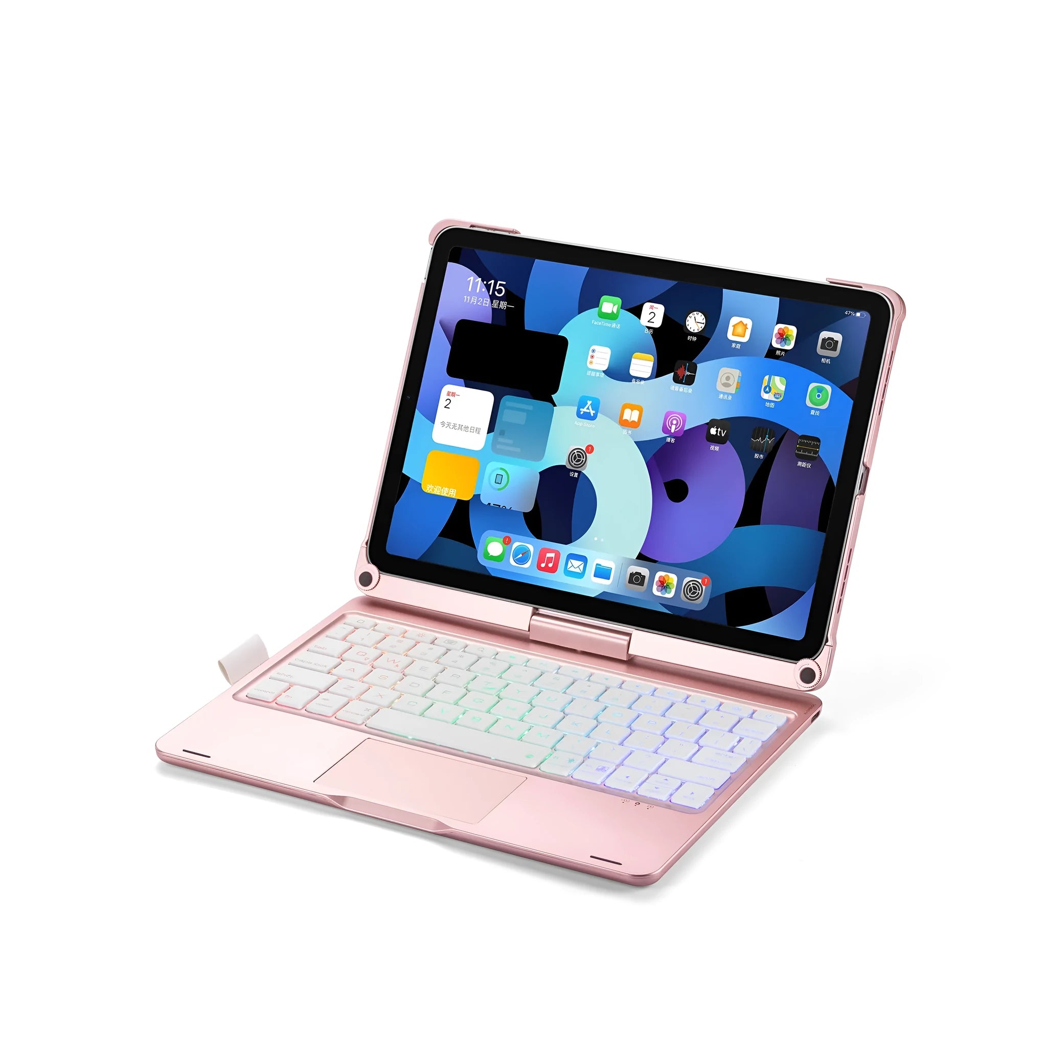 Rotating Bluetooth keyboard with backlit keys for iPad Pro and Air models in black colour