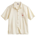Light apricot Cuban collar shirt with bamboo plant pattern, polyester fabric, Asian sizing options