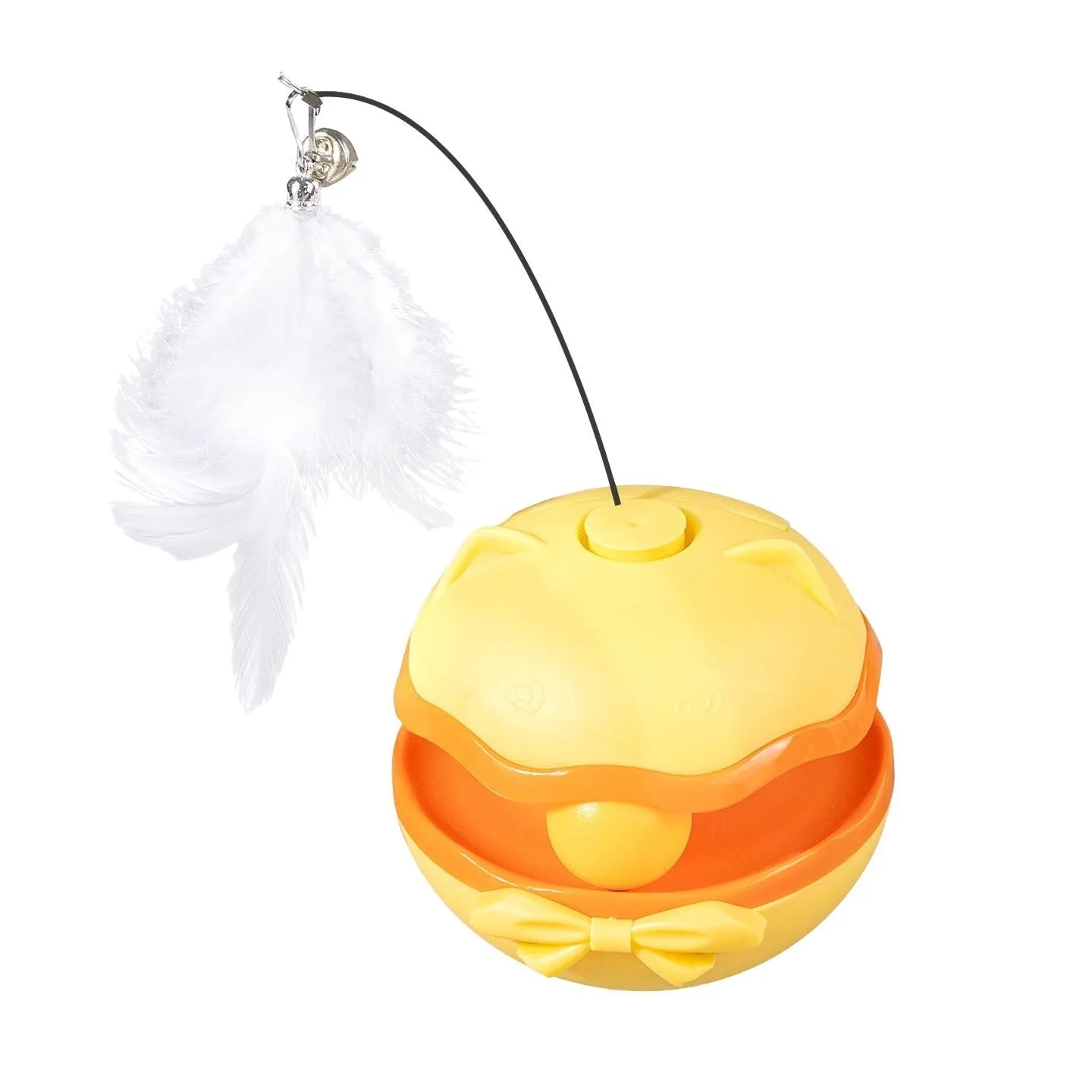 Electric automatic rolling cat teaser toy in lemon yellow, sky blue, or soft fog grey.