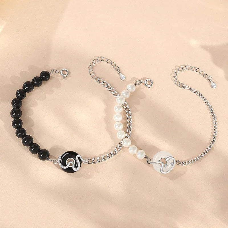 925 sterling silver couple bracelets with snake motif and secure buckle clasps in New Chinese style