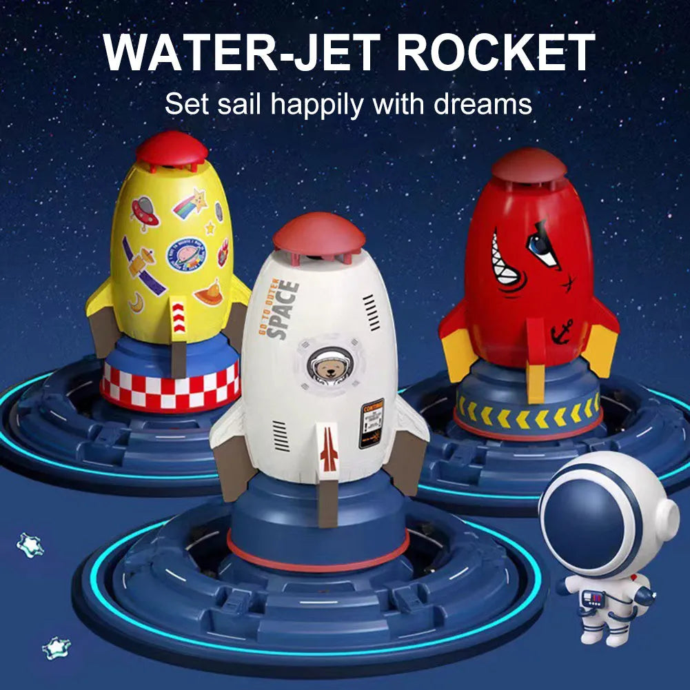 Outdoor water pressure rocket launcher toy with rotating sprinkler for children's garden play