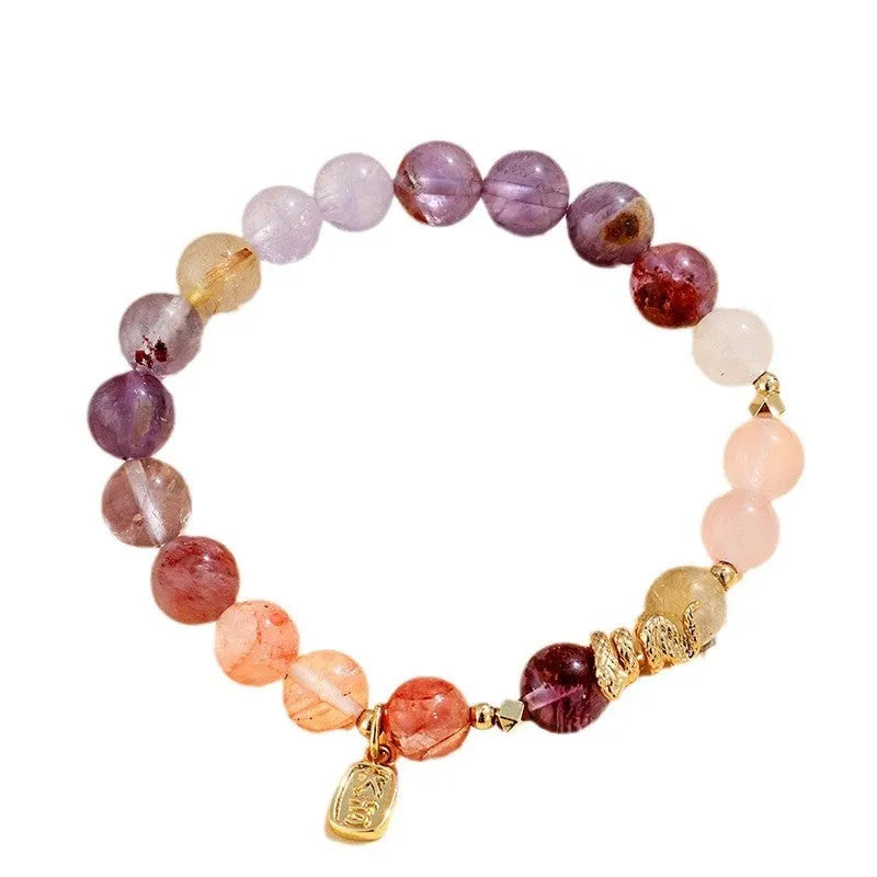 Adjustable lucky snake crystal and plastic flower bracelet for women with string beads