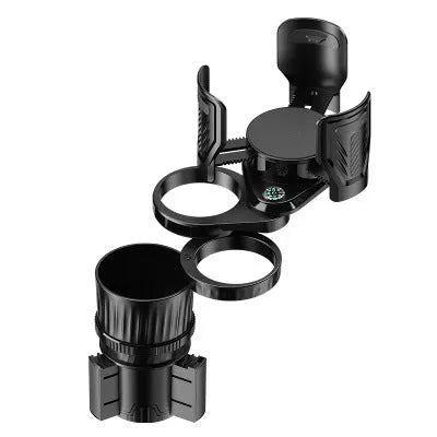 Carbon fibre black car cup holder with retractable base adjusting between 6.5 and 10 centimetres