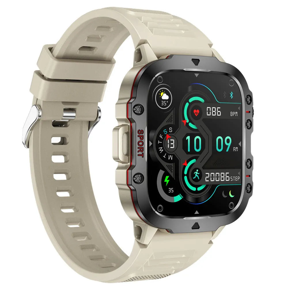 QX11 Smart Bluetooth Watch in black with zinc alloy case and leather strap showing touch screen display