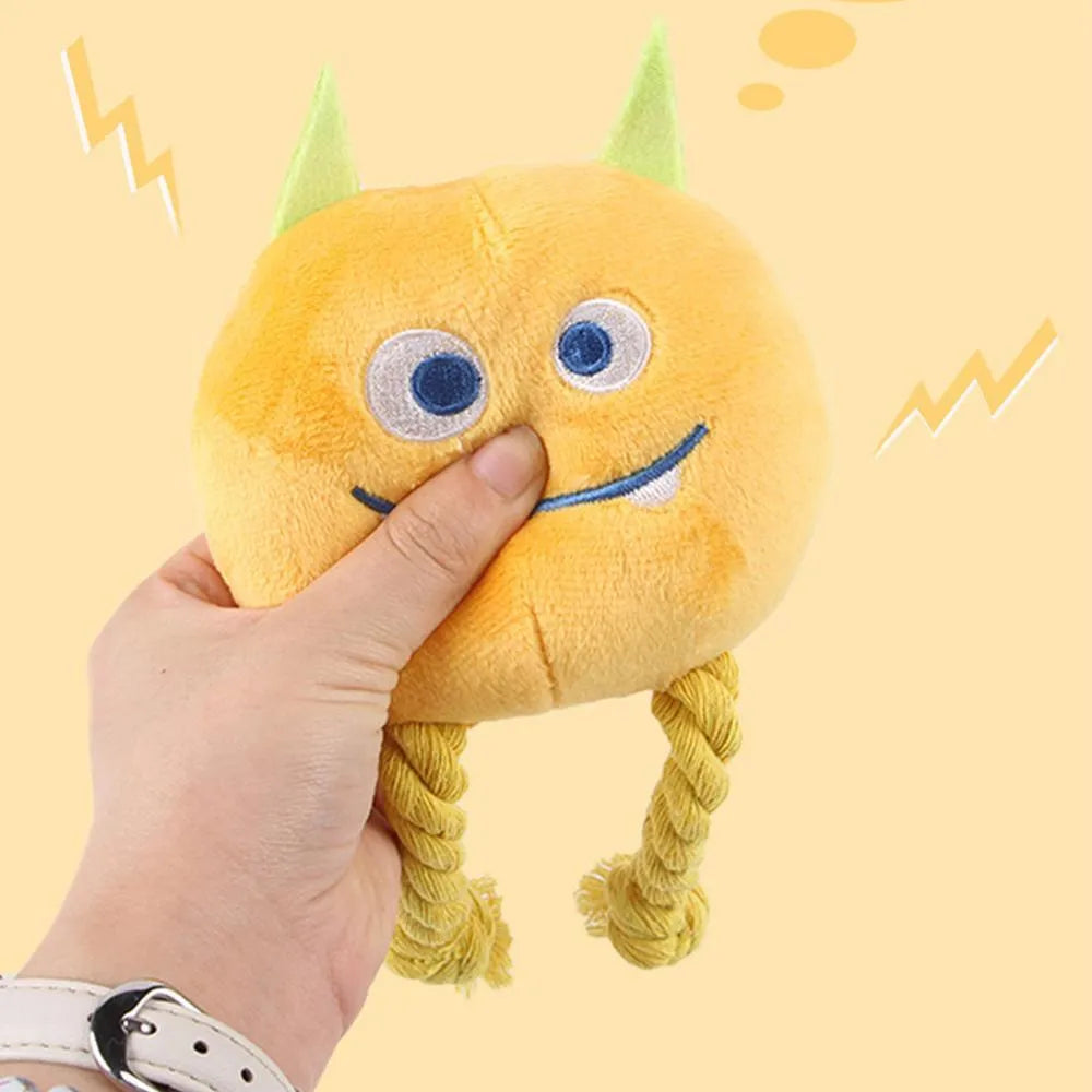 Blue and yellow dog squeaky toys with strong knot design for chewable teething and interactive play