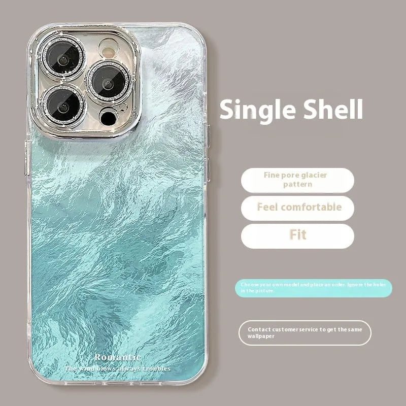 Ice blue gradient hard PC phone case with silver trim and invisible bracket for Apple iPhone