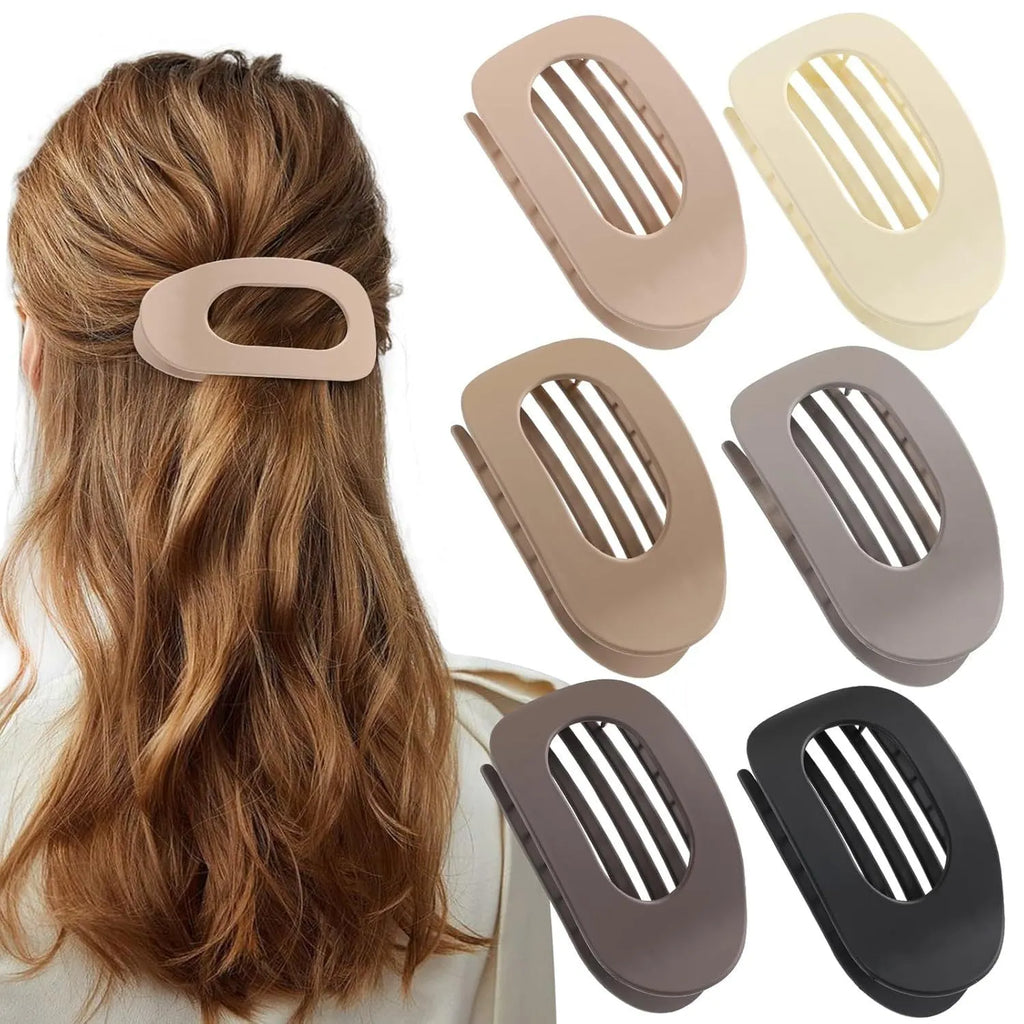 Six nude colour pointed toe hair clips with quadrilateral design and frosted plastic grips