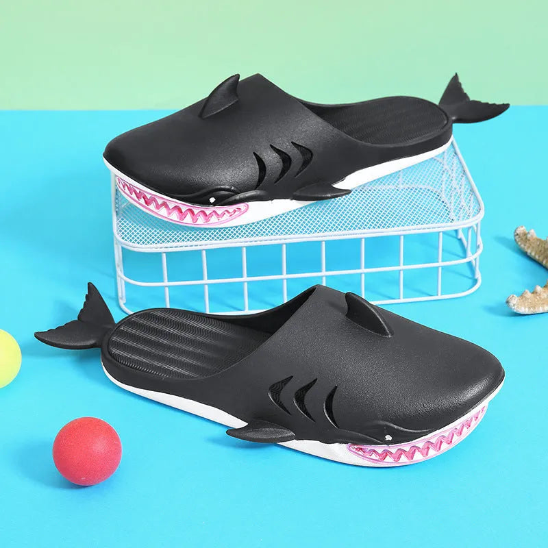 Shark slippers PVC flat slippers for women and men closed-toe design available in black blue green grey