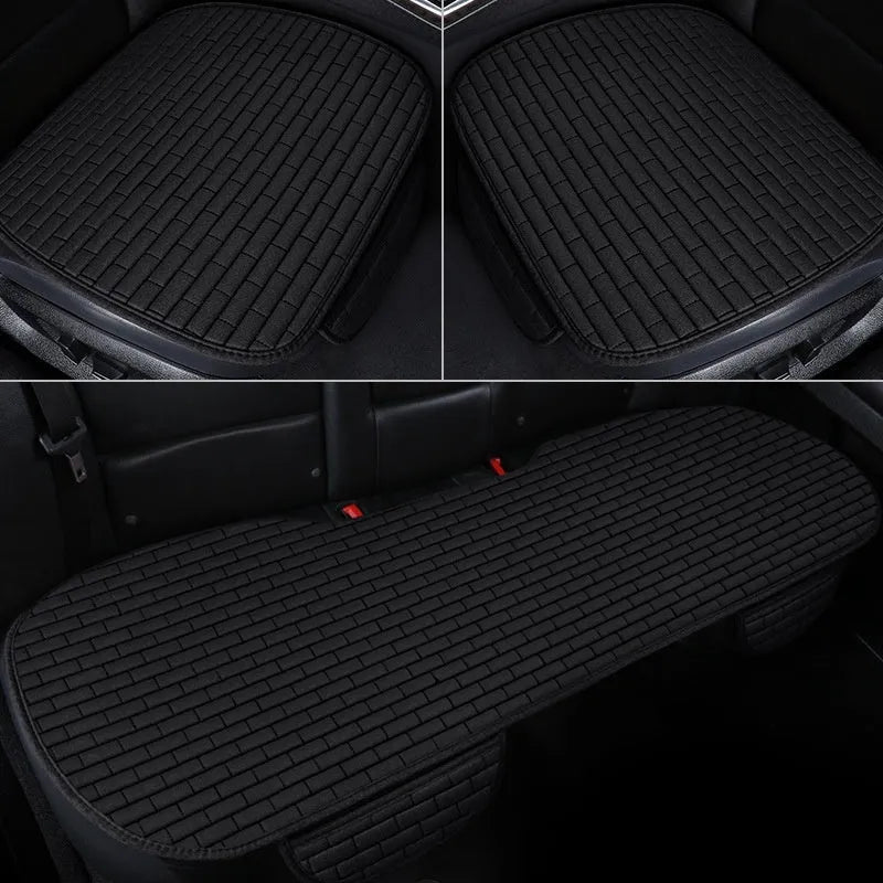 Linen car seat cushion three-piece ventilated seat protective pad with sponge filler in black, grey, brown or beige