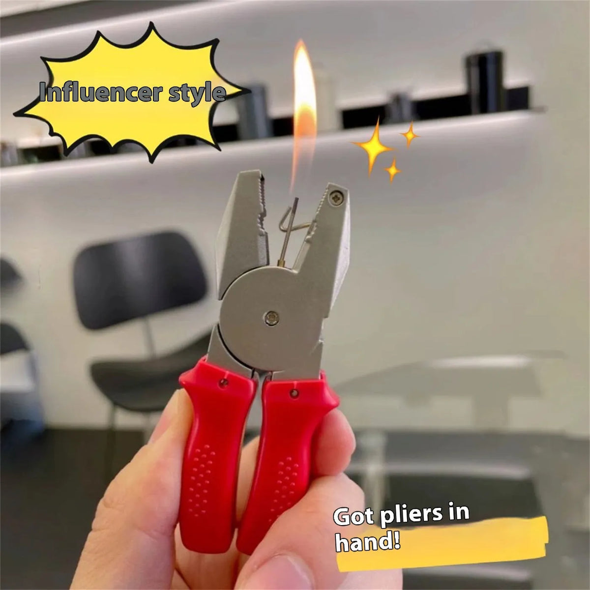 Creative bizarre aluminium alloy lighter shaped like a vice in red colour on white background