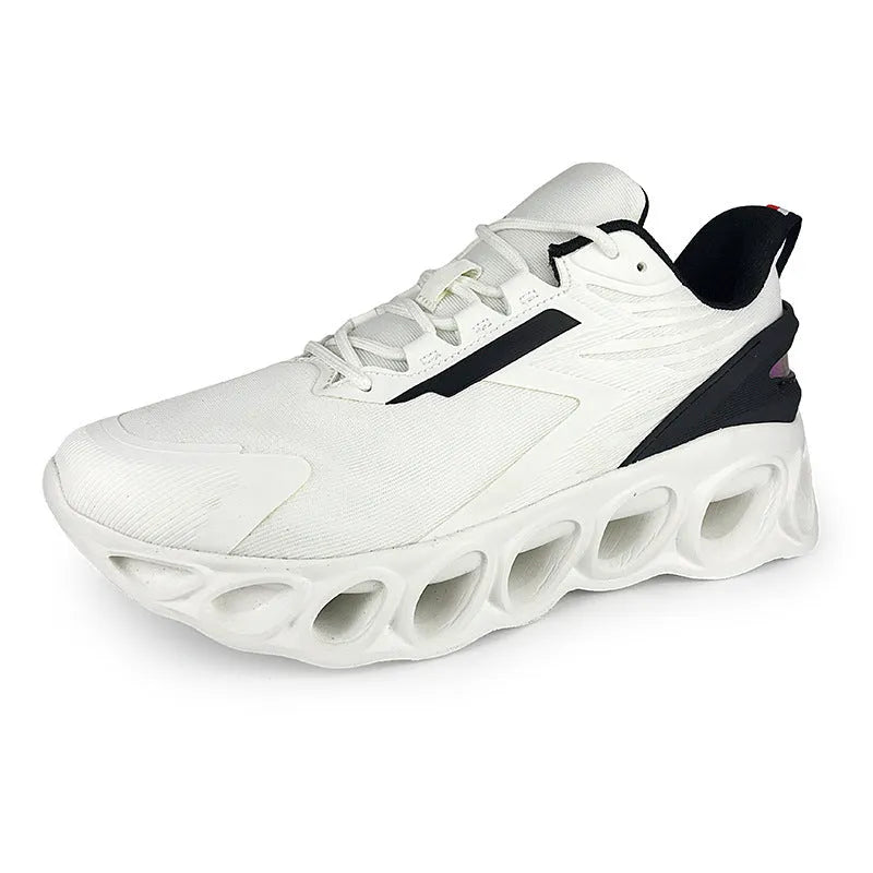 Men's low-top casual sports shoe in black mesh with white sole and lace-up front.