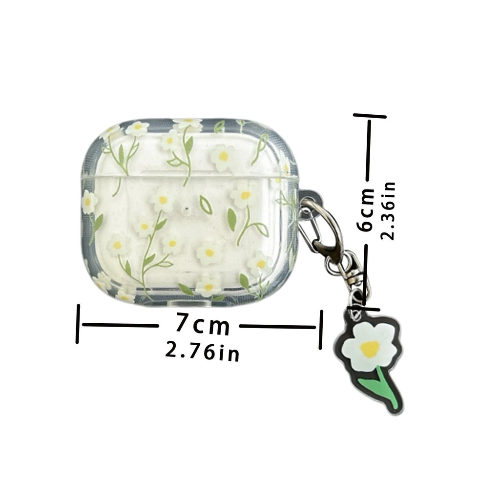 White floral pattern transparent TPU soft cover for Apple AirPods charging case.