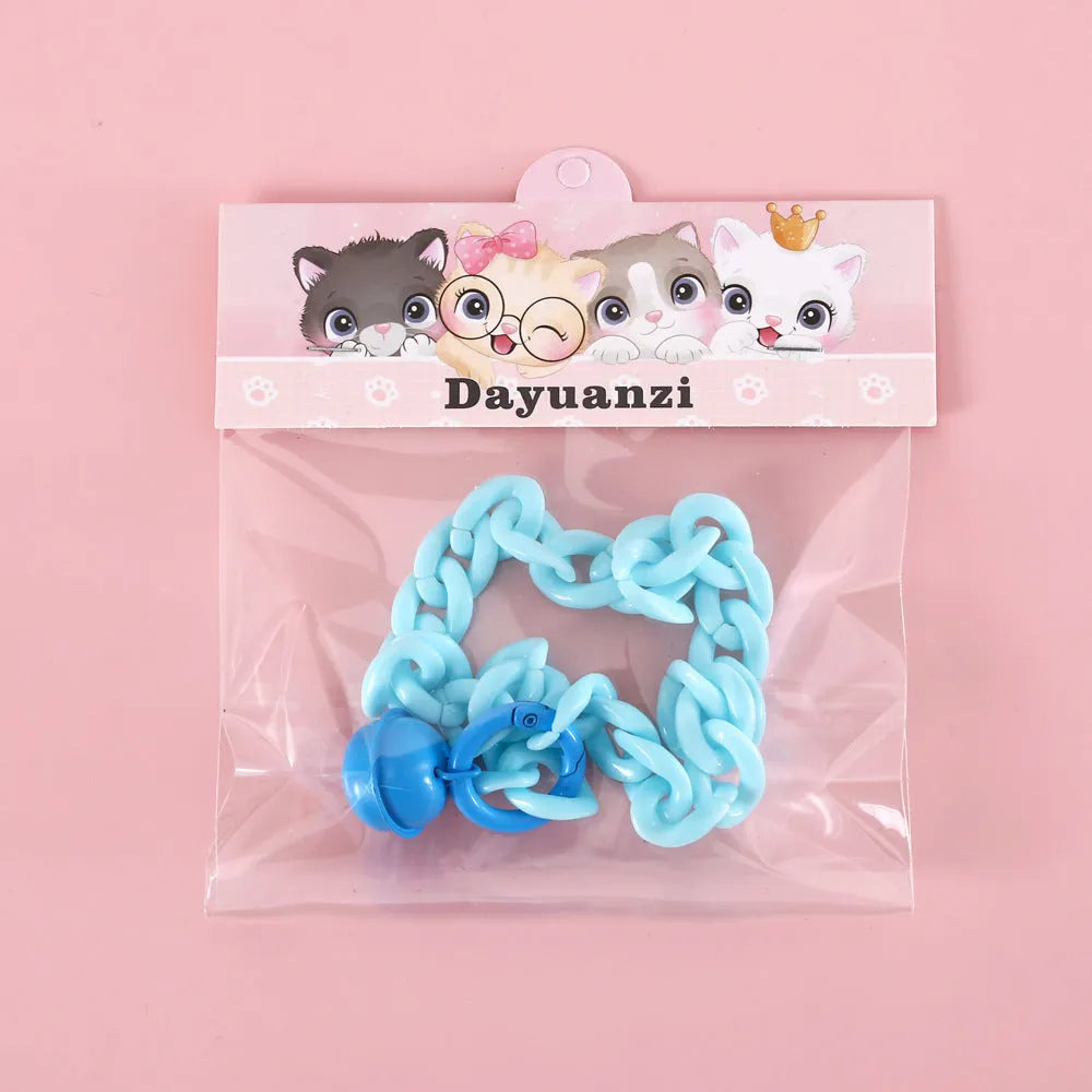 Adjustable plastic pet collar with decorative chain in macaron candy colours for cats, dogs and rabbits
