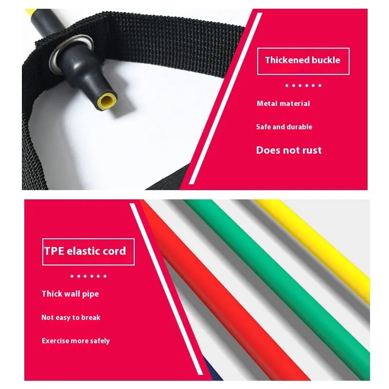Adjustable chest expander with TPE resistance bands in five colour-coded tension levels for strength training