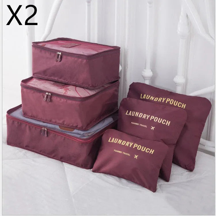 6 PCS travel storage bag set in polyester with handbag shape, multiple colour options for clothes and cosmetic organisation