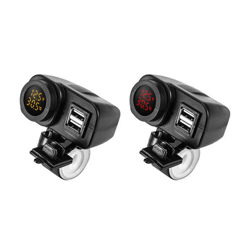 Waterproof motorcycle phone charger with QC3.0 fast charge, USB output, on/off switch, snap-in mount