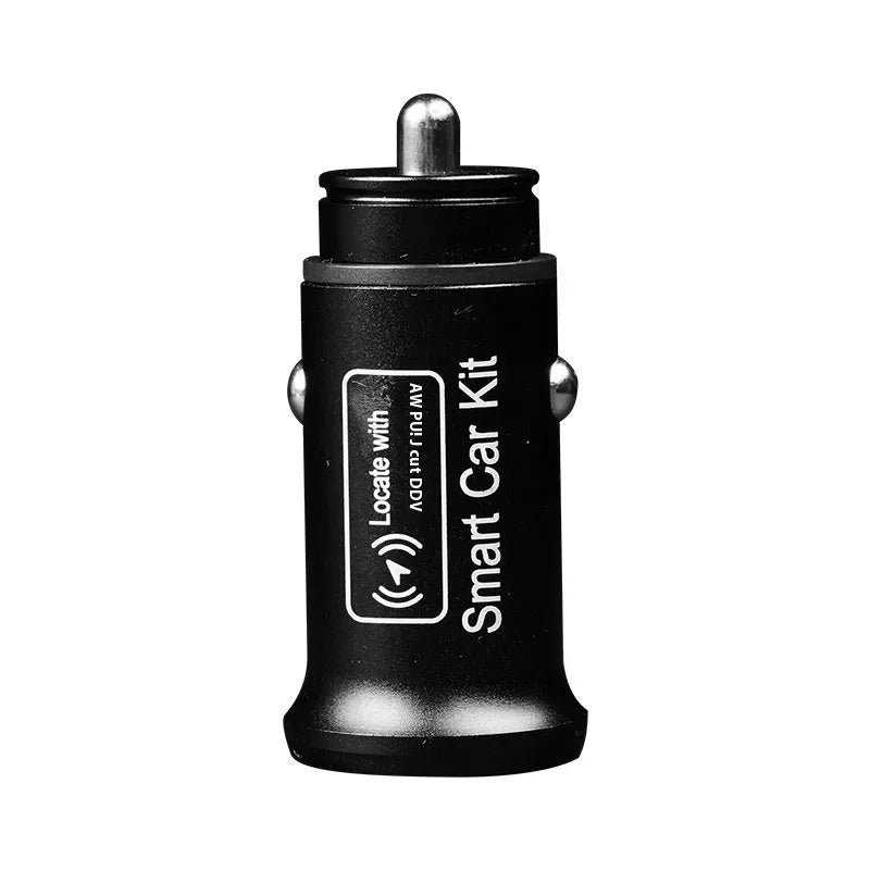 Black ABS plastic GPS car locator tracker with a 12V plug for vehicle charging ports.