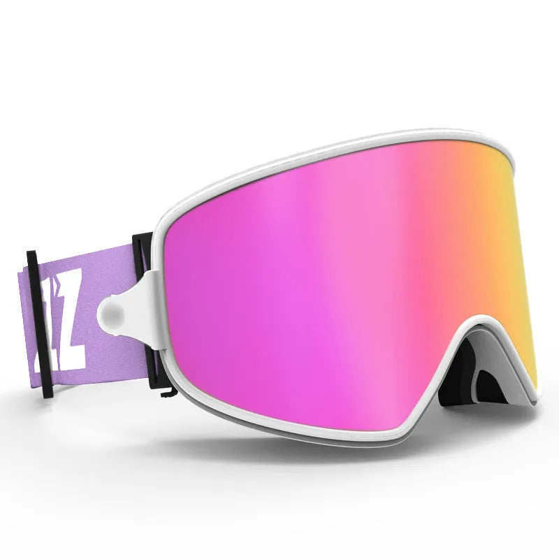 Magnet myopia night vision ski goggles with double-layer anti-fog lens in blue piece colour