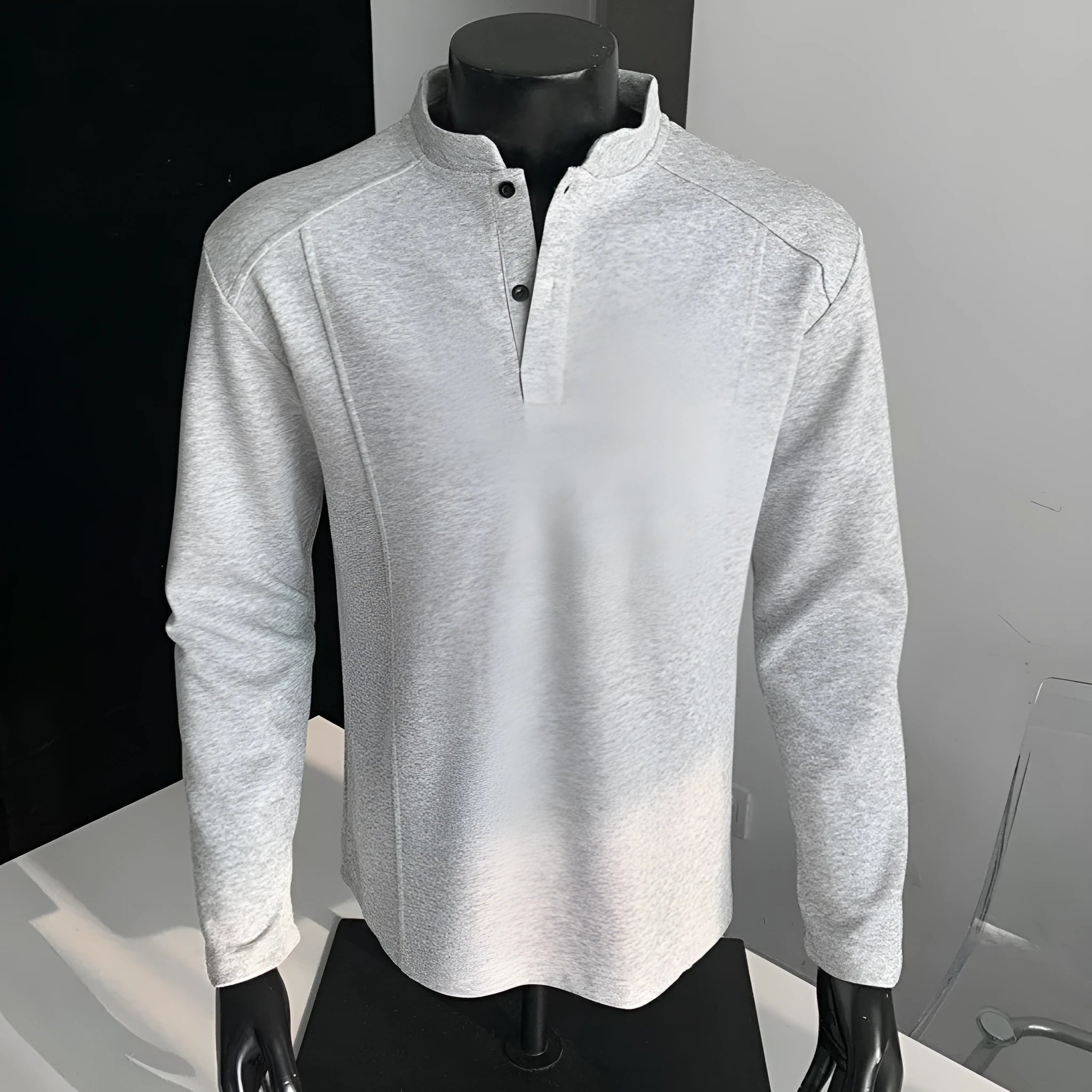 Men's patchwork stand-up collar polo shirt in cotton fabric with asymmetric design