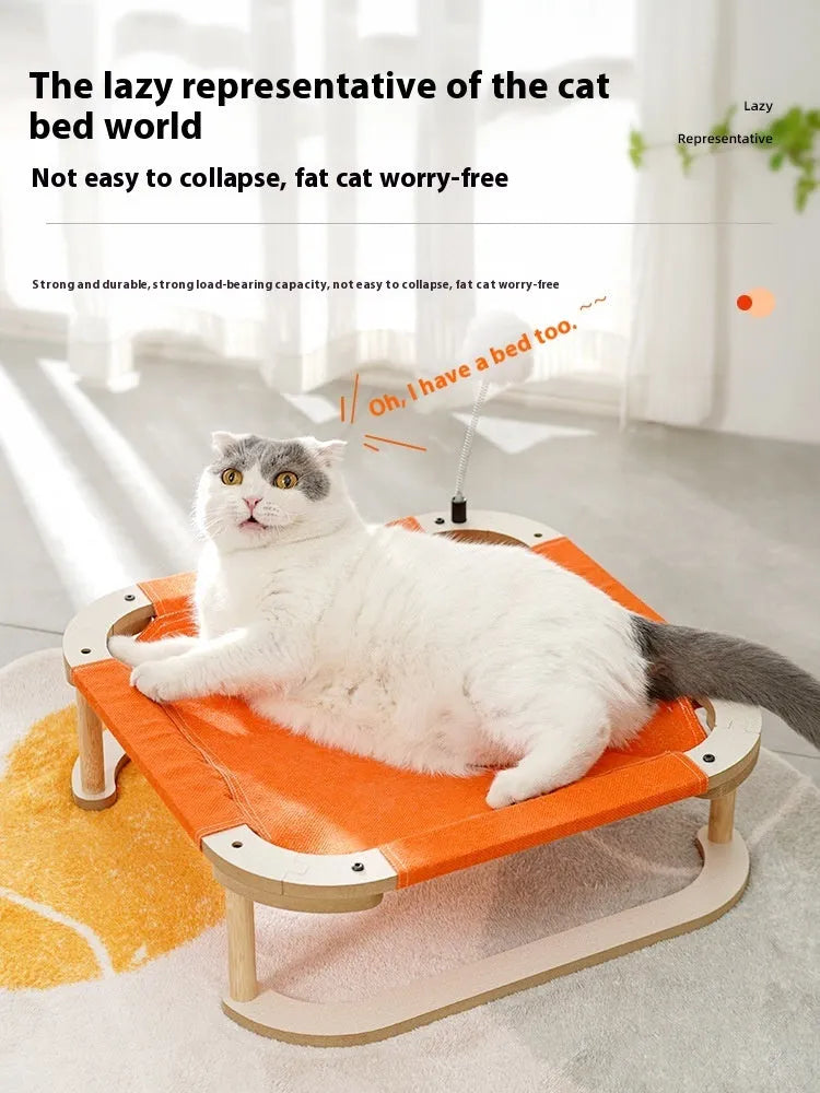 Washable wooden cat hammock bed, 46 x 46cm orange camp bed for cats and small dogs