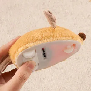 Grey and yellow rechargeable automatic cat mouse toy with feather tail and LED lights