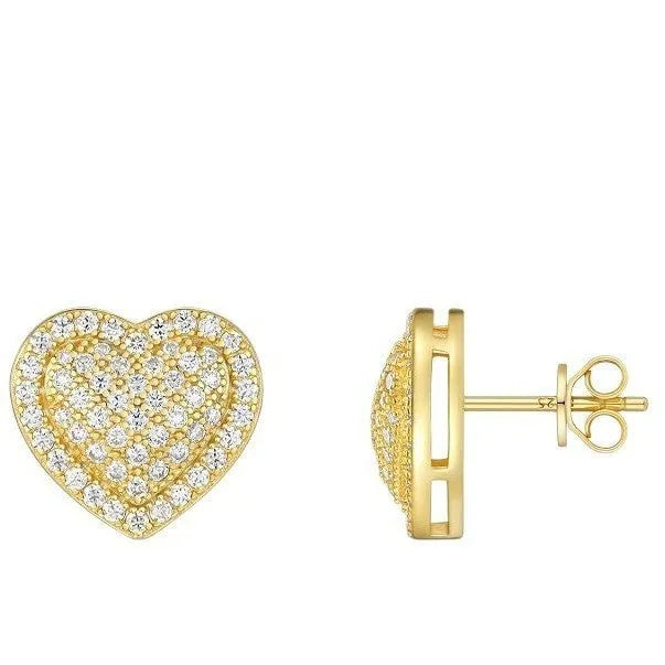 Golden heart-shaped moissanite stud earrings in S925 sterling silver setting