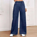 Light blue washed wide-leg denim trousers with straight cut and mid waist design
